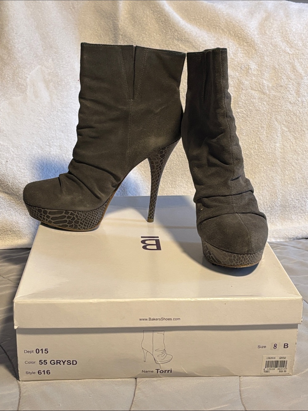 Bakers Gray Suede Platform Stiletto Ankle Boots